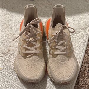 Adidas Women's Beige and Bright Orange Sneakers